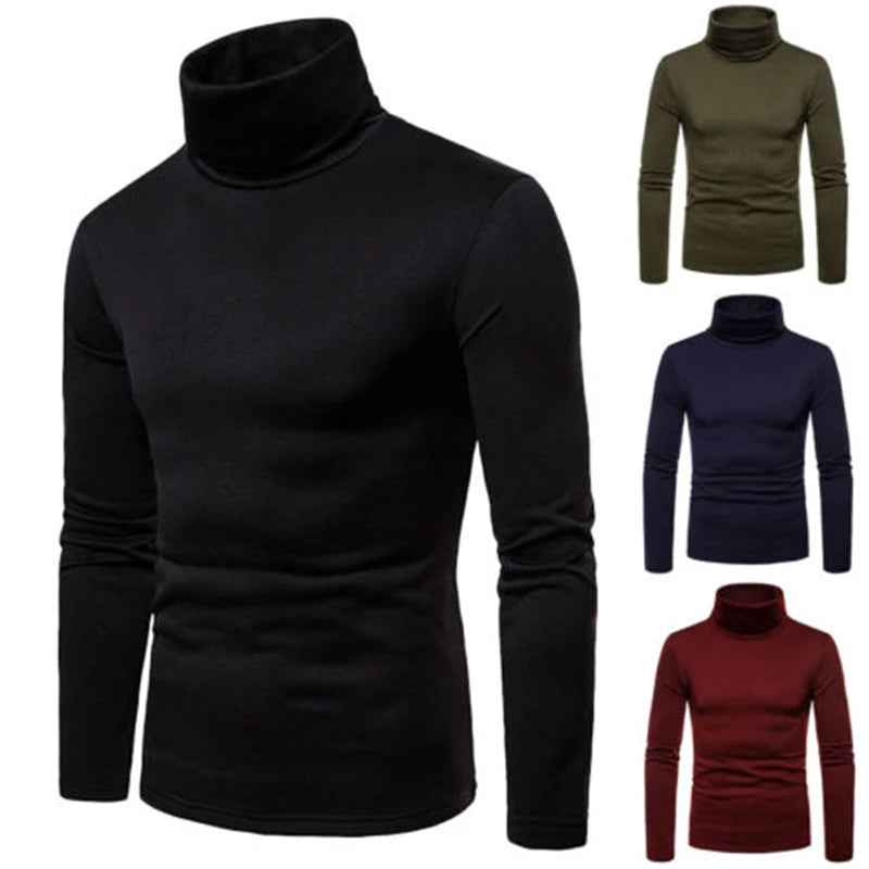 Men's Sweaters Winter Autumn Turtleneck Long Sleeve Plain Stretch Kintted Pullovers Basic Tops Slim Fit Fashion Mens Sweater