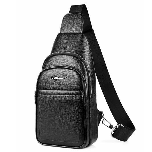 New Kangaroo Luxury Brand Chest Pack Men Crossbody Bag Black Brown Leather Chest Bag Casual Travel Sling Bag Messenger Bag Male