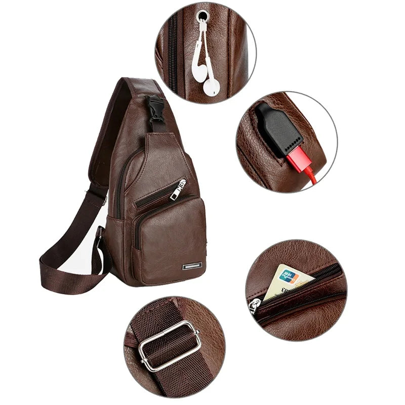 Men's Crossbody Bags Men's USB Chest Bag Designer Messenger Bag Leather Shoulder Bags Diagonal Package New Back Pack Travel 2024