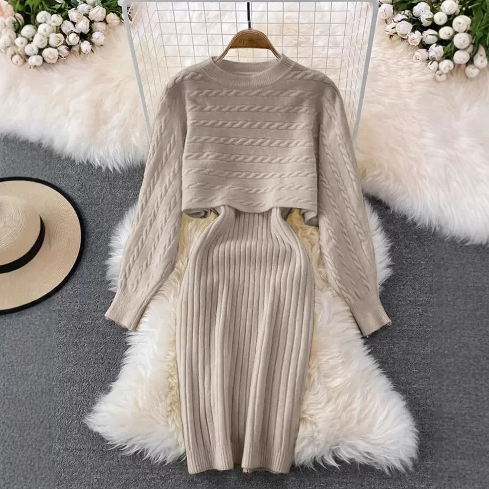 Women Sweater Dress Knit Long Sleeve & Casual Sleeveless Two Piece Sets Dress Sets Matching Sets Party Pullovers Autumn Winter