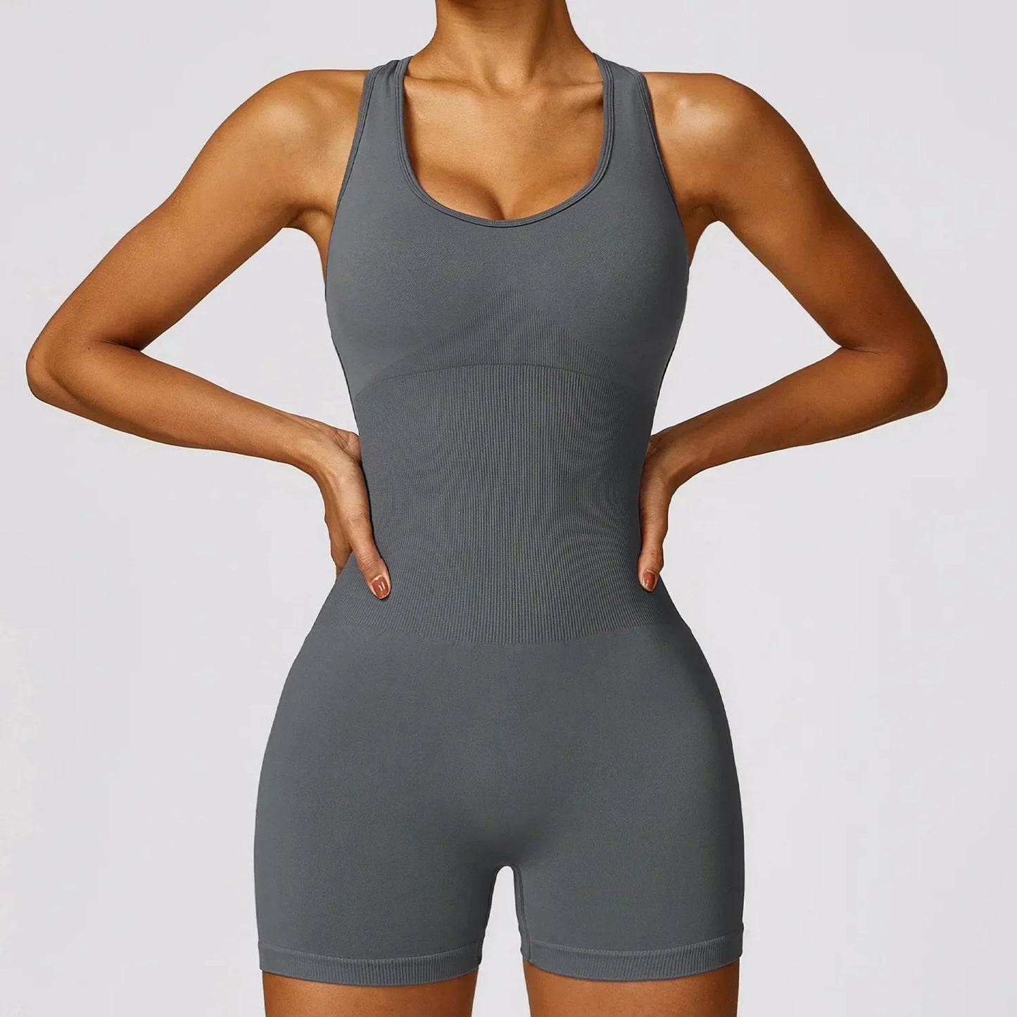 Seamless Gym Sport Short Jumpsuit Women Romper Hollow Backless Scrunch Sexy Monkeys One Piece Outfit Fitness Overalls Playsuit