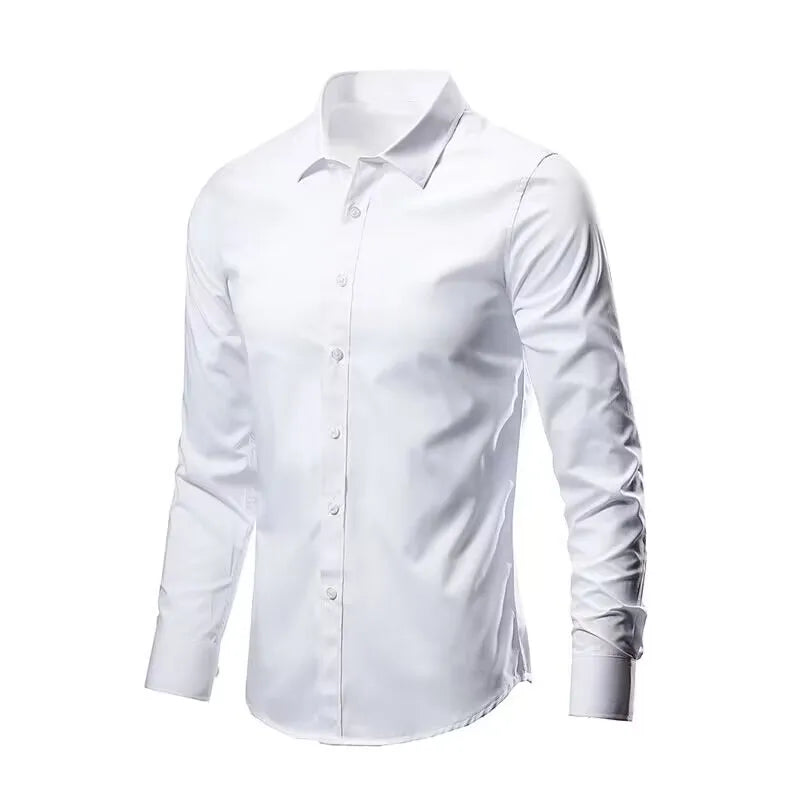 Men's Elastic Dress Shirt New Long Sleeve Spring Autumn Anti-wrinkle Free Ironing Business Comfort Fashion Breathable Slim Fit