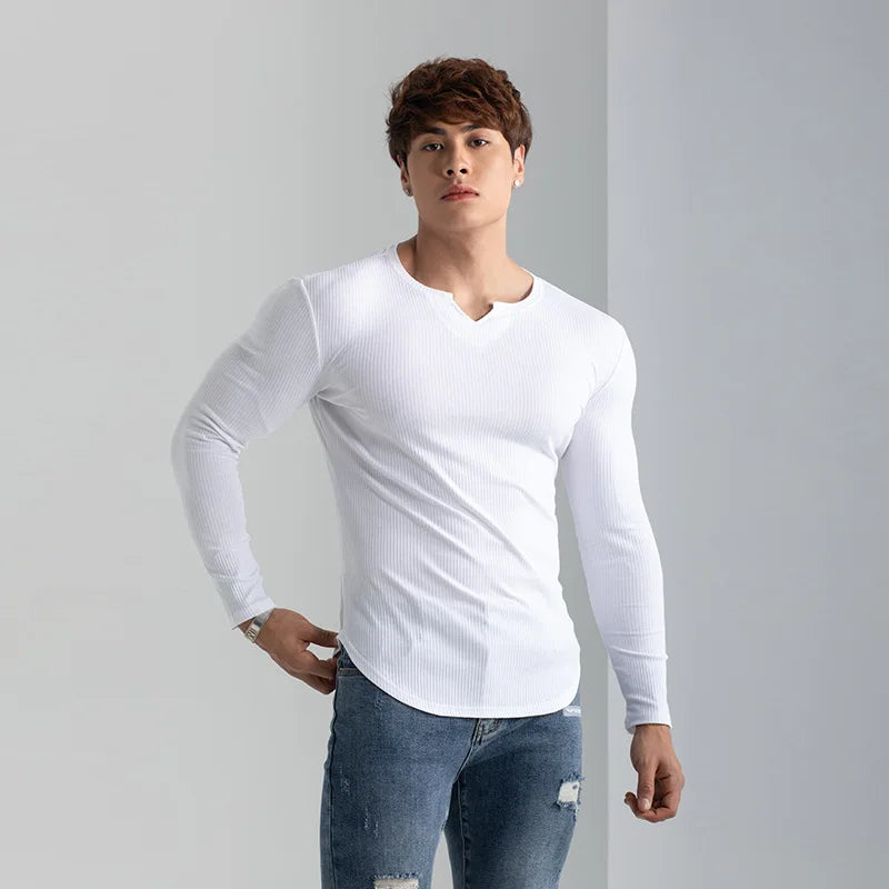 Mens T Shirt V Solid V Collar Short Sleeved Tops Tees Men T-Shirt Black Tights Man T-Shirts Fitness For Male Clothes Fitness 2XL