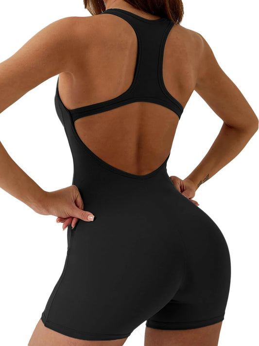 Seamless Backless Jumpsuit Women Sexy Tummy Control One Piece Bodycon Stretch Shorts Tank Top Sleeveless Scrunch Yoga Romper New