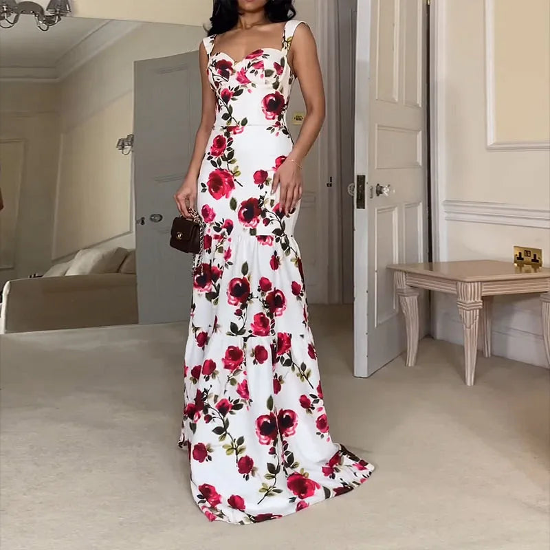 Ellafads Maxi Floral Print Backless  Maxi Dresses