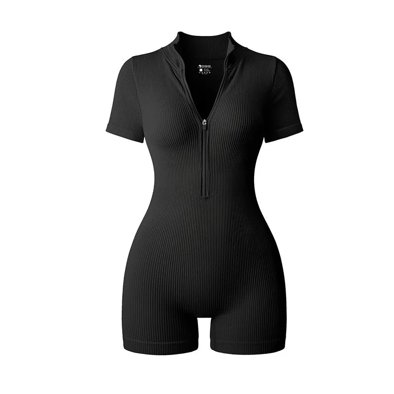 Seamless Zipper Bodysuit Female Knited Slim Bodysuit Thread Stretchy Sexy Hip Liftting Jumpsuit Shorts Running Casual Sportwear