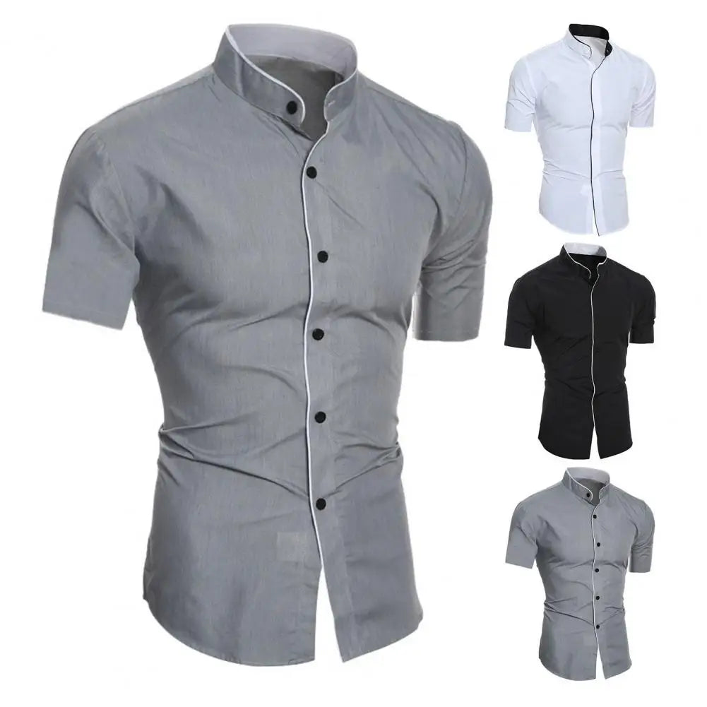 Summer Shirt Pure Color Slim Fit Formal Comfortable Men Shirt   Men Top  for Daily Wear