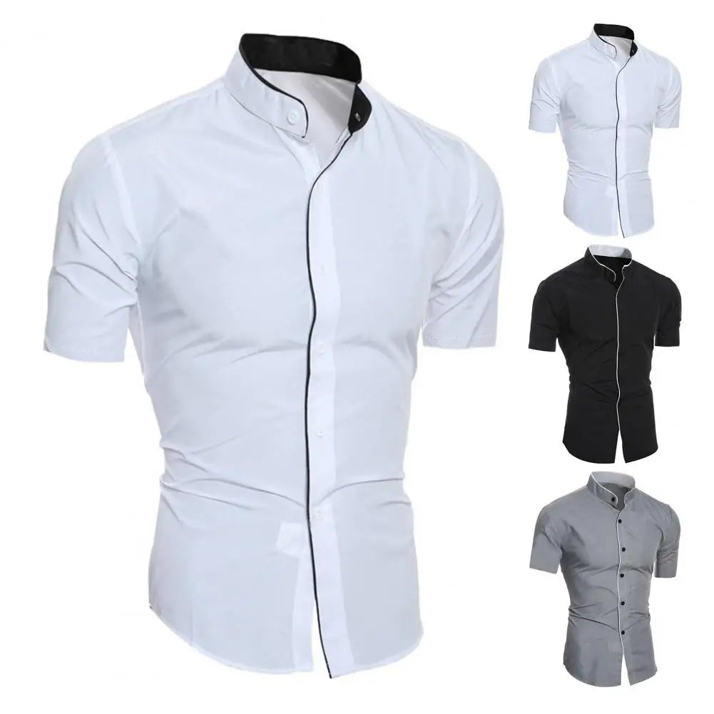 Summer Shirt Pure Color Slim Fit Formal Comfortable Men Shirt   Men Top  for Daily Wear