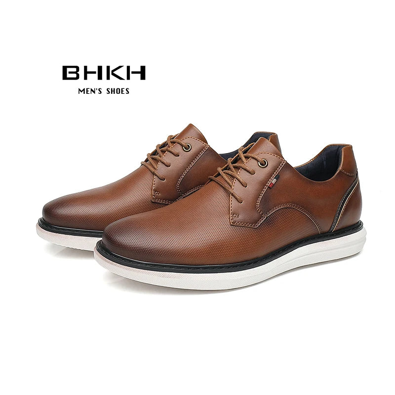 BHKH Genuine Leather Dress Shoes Comfy Men Casual Shoes Smart Business Work Office Lace-up Men Shoes