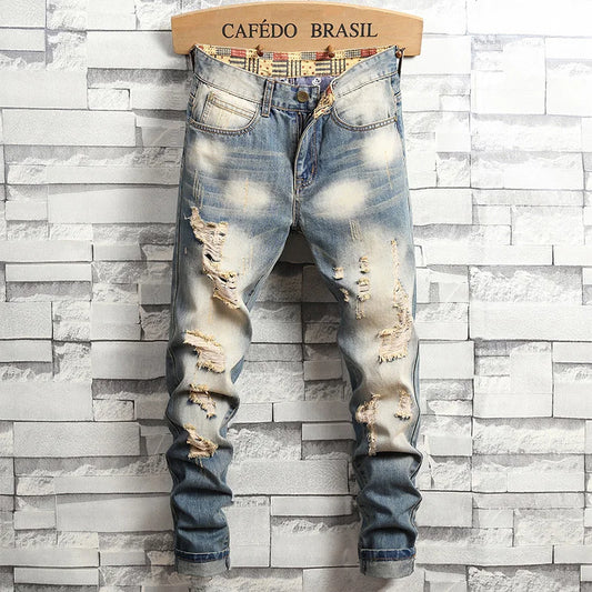 Distressed Ripped Jeans Men's Retro