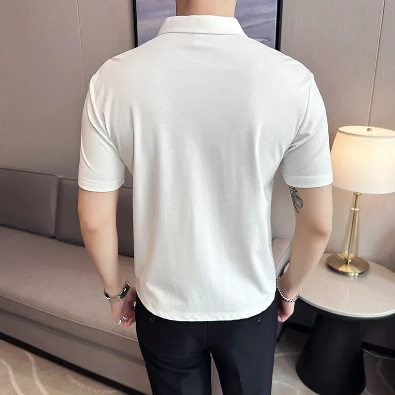 High Elasticity Mens Short Sleeved T-shirt 2024 Summer Breathable and Soft Solid Casual Slim Fit Ice Silk T-shirt Men Clothing