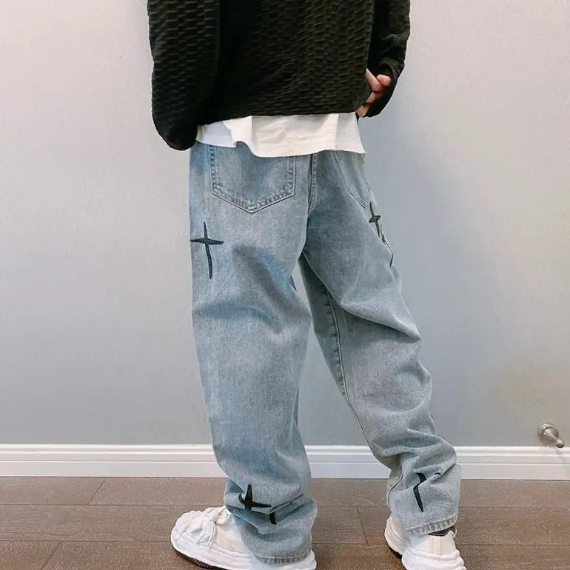 New Embroidery Jeans Men Wide Leg Cargo Pants Streetwear Baggy Men Loose Straight Male Clothing Y2K Jeans Hip Hop Trousers