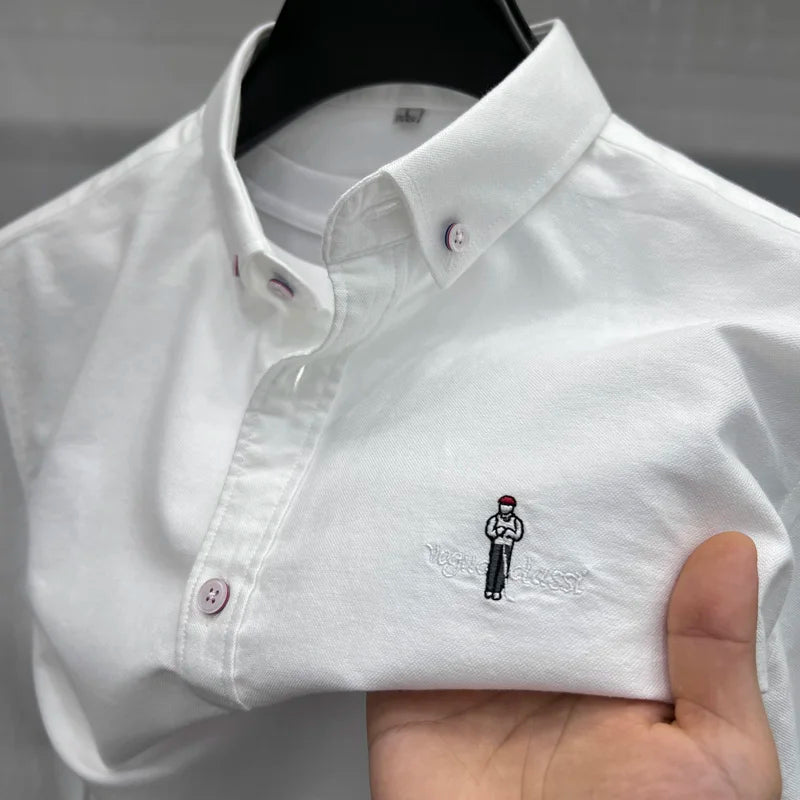 Fashion Brand Men's New Luxury Quality Autumn 100% Cotton Shirt Personalized Solid Color Exquisite Embroidery Long Sleeved Shirt