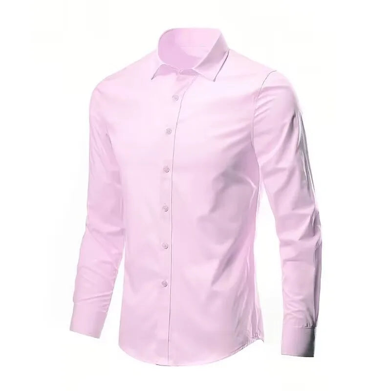 Men's Elastic Dress Shirt New Long Sleeve Spring Autumn Anti-wrinkle Free Ironing Business Comfort Fashion Breathable Slim Fit