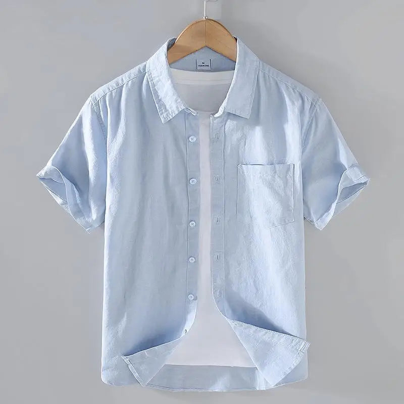 Cotton Linen Hot Sale Men's Short-Sleeved Shirts Summer Streetwear Plain Color Stand Collar Casual Beach Style Plus Size M-3XL