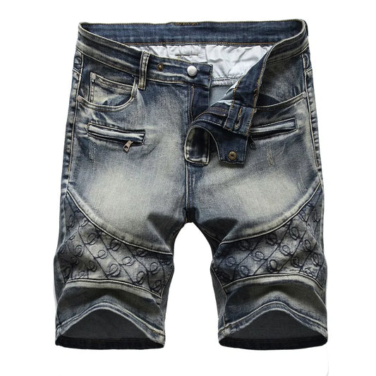 Multi-pocket Zipper Vintage Jeans Male Summer New Fashion Denim Shorts for Men Stretch Straight Casual Denim Shorts Gray Blue