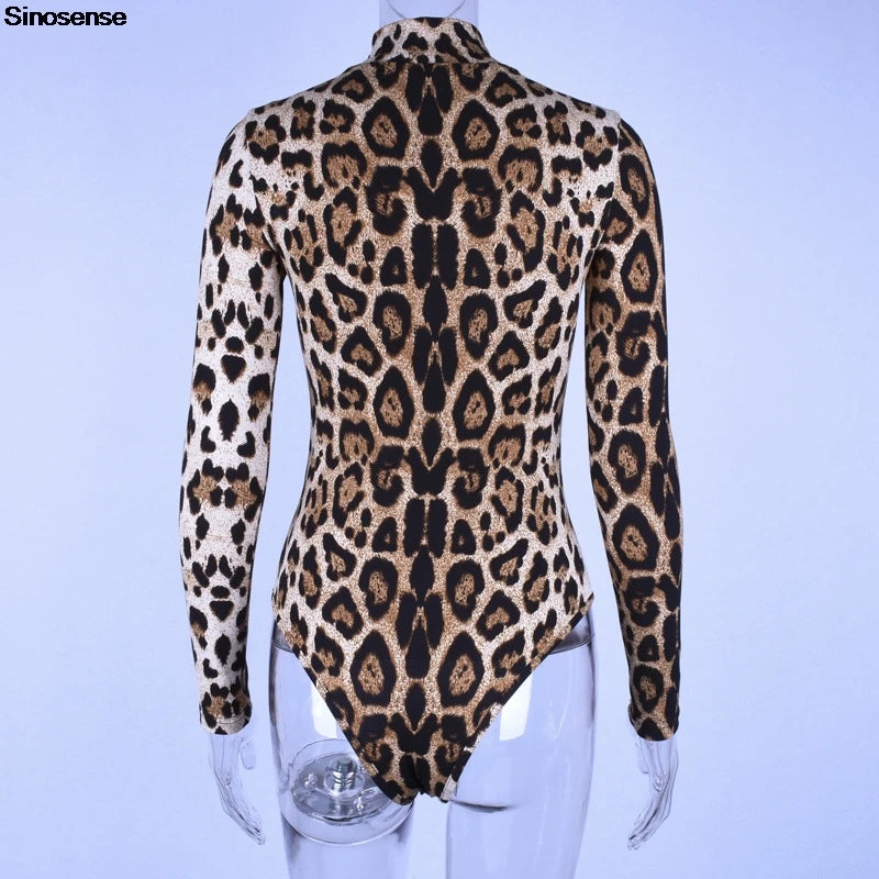 Women's Turtleneck Long Sleeve Bodysuit Tops Leopard Print Leotards Slim Fitted Tight Going Out Night Club Party Tops Body Suits