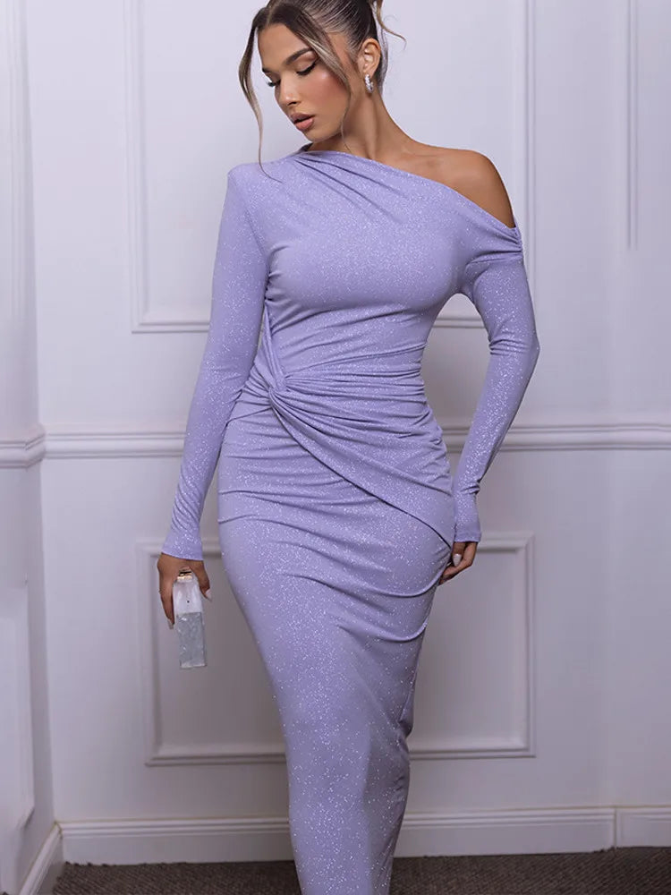 Articat Long Sleeved Shiny Pleated BodyconDress