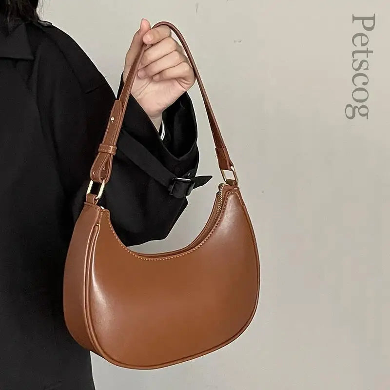 Luxury Fashion Handbags For Women Solid Color Zipper Half-moon Underarm Purse Female Summer 2024 Shoulder Bags Black White Brown