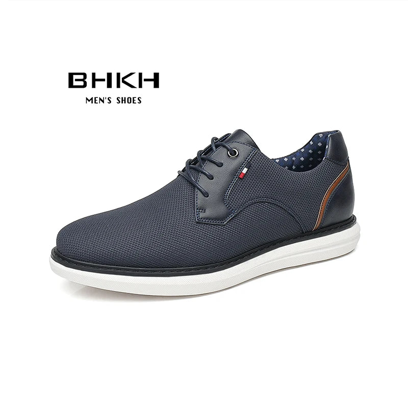 BHKH Genuine Leather Dress Shoes Comfy Men Casual Shoes Smart Business Work Office Lace-up Men Shoes