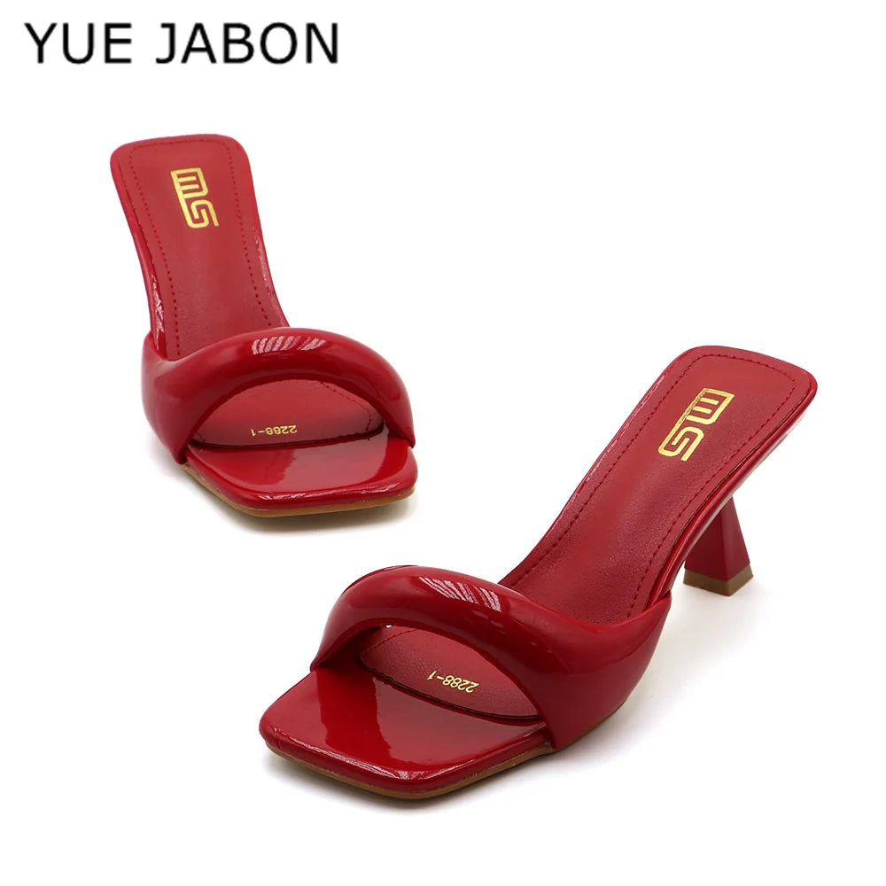 Black Red High Heel Slippers Women Open Toe Slingback Sandals Female Pumps Square Toe Summer Simple Designer Heeled Sandals