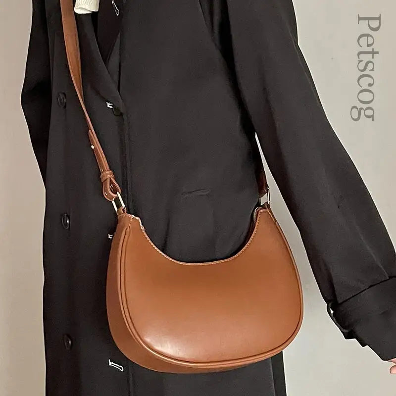 Luxury Fashion Handbags For Women Solid Color Zipper Half-moon Underarm Purse Female Summer 2024 Shoulder Bags Black White Brown