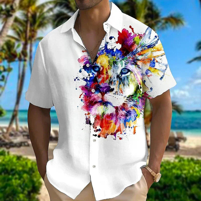 2023 NEW Spring And Autumn 3D Color Splash Parrot Print men's long-sleeved Shirt Solid Color Stand Collar Casual Style Plus Size