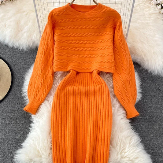 Women Sweater Dress Knit Long Sleeve & Casual Sleeveless Two Piece Sets Dress Sets Matching Sets Party Pullovers Autumn Winter