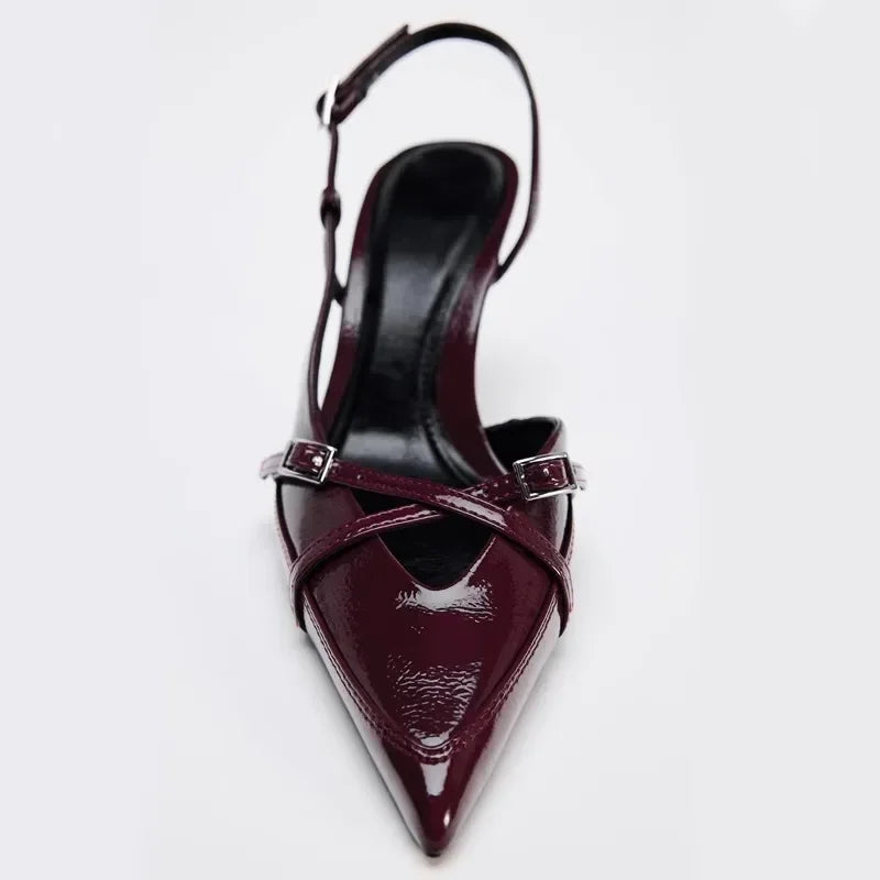 Sexy Pointed Toe Thin Heels Sandals Women Belt Buckle Elegant Slingback High Heels Female Brand Mules Pumps Zapatos De Mujer