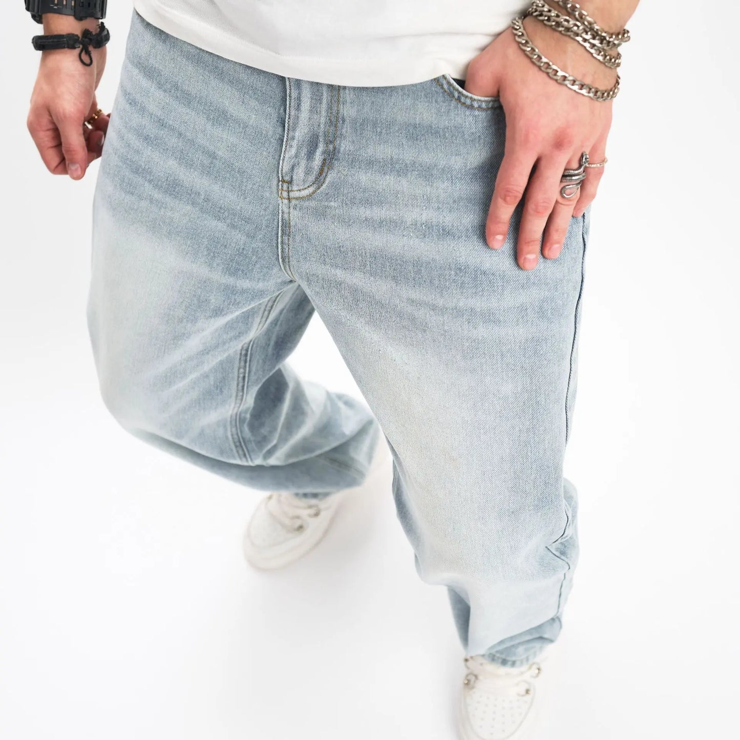 European and American Street Fashion Brand Monkey High Street Men's Jeans, Loose and Casual Wide-leg Straight Jeans. XS-XXL