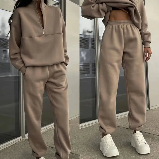 New Women's Fashion Long Sleeve Sweatshirt Trousers Two-piece Suit Casual Versatile Amazon Style European American Clothing