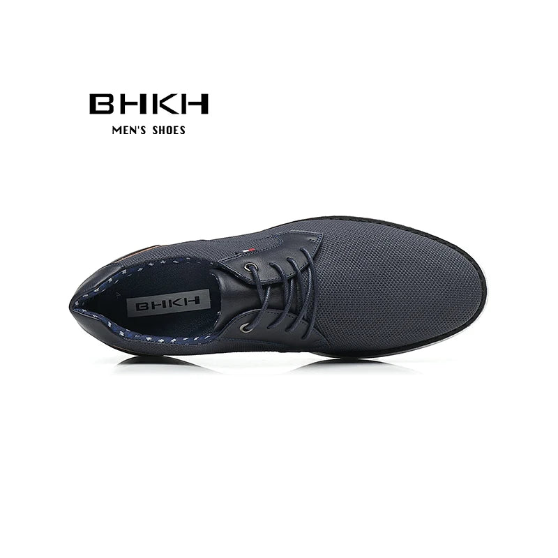 BHKH Genuine Leather Dress Shoes Comfy Men Casual Shoes Smart Business Work Office Lace-up Men Shoes