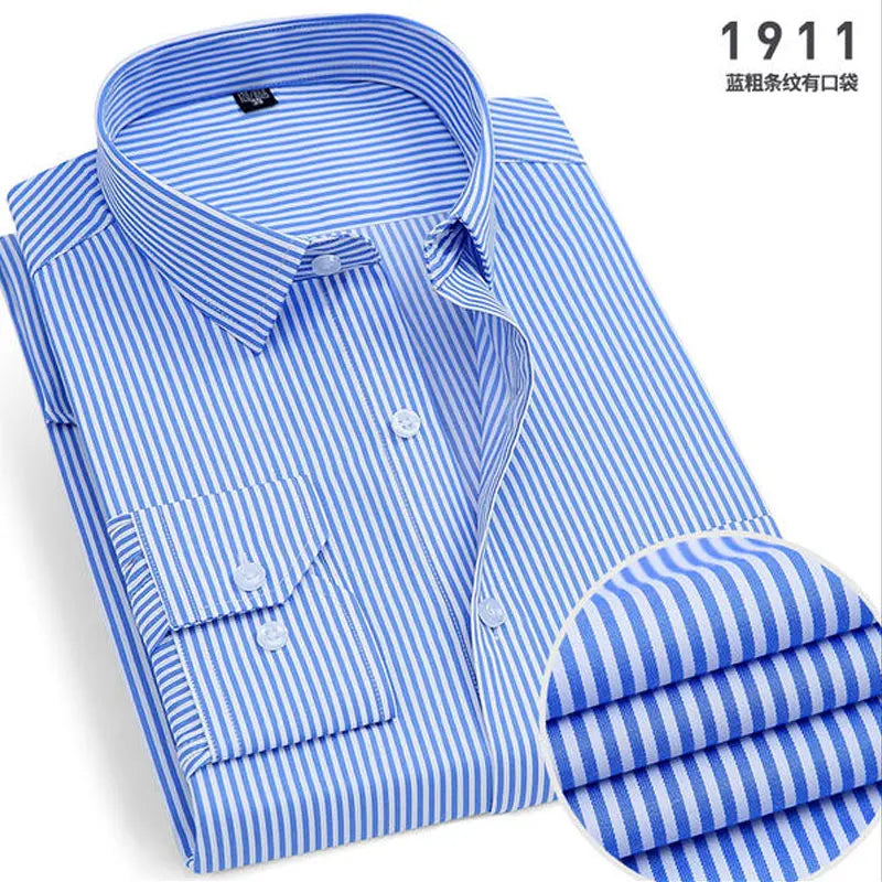 New spring and autumn plaid stripes formal men's shirt long sleeve work clothes business casual free ironing slim solid color