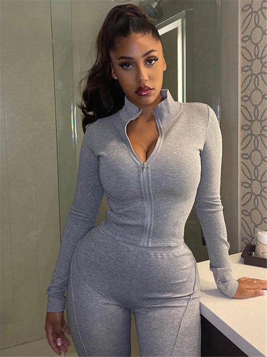 Sibybo New Sexy Long Sleeve Women Sets 2022 Autumn Slim Solid V-neck Fitness Fashion Long Pants 2 Pieces Sets Casual Daily