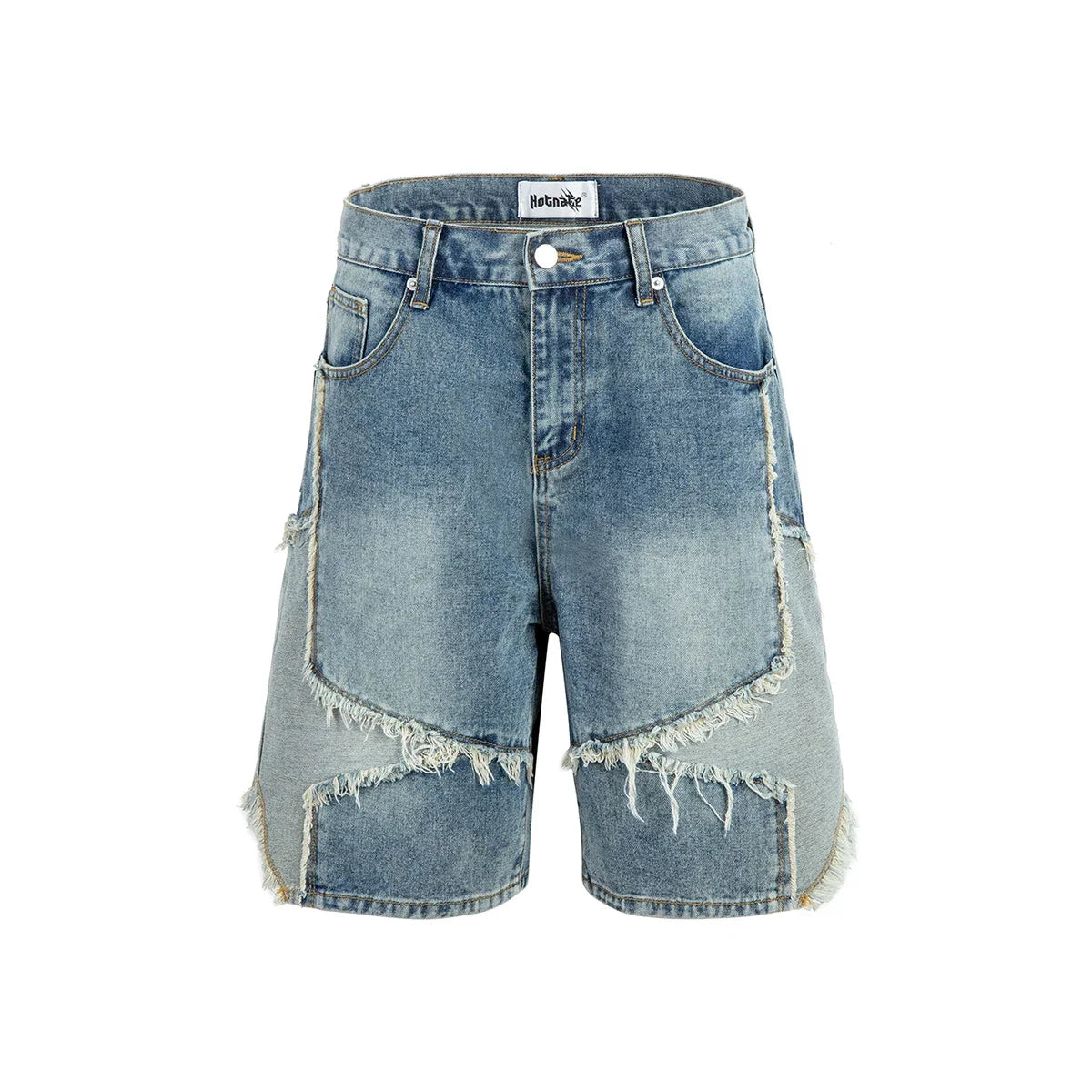 Stars Patchwork High Street Washed Baggy Jeans Shorts for Men Wide Leg Straight Casual Denim Shorts Five Point Pants Oversized