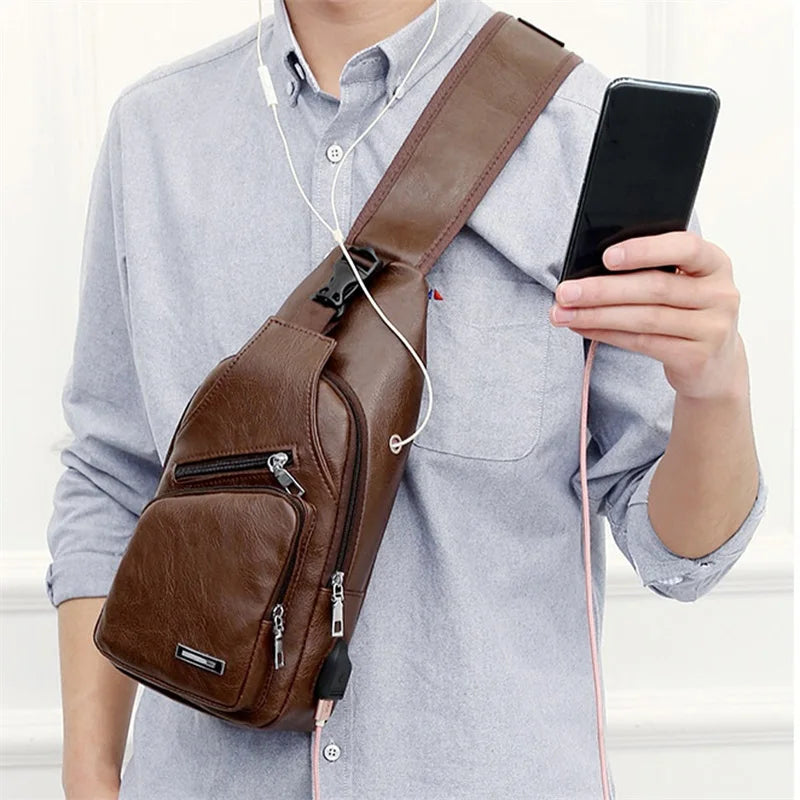 Men's Crossbody Bags Men's USB Chest Bag Designer Messenger Bag Leather Shoulder Bags Diagonal Package New Back Pack Travel 2024