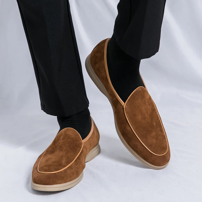 Autumn High-quality Suede Mens Loafers Simple Flat Casual Shoes Luxury Brand Nubuck Leather Outdoor Mocasin Party Wedding Shoes