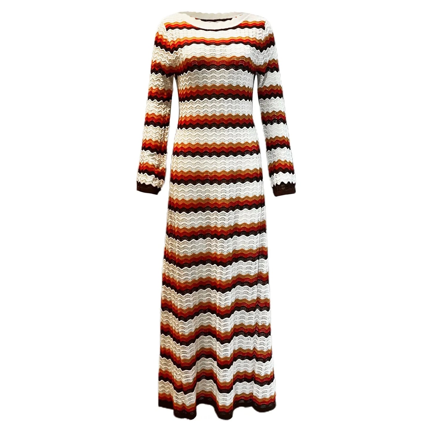 Knitted Hollow Out Dress Women's Striped Print Contrast Color Beach Vacation Long Dress female sexy backless Maxi Dress Vestidos