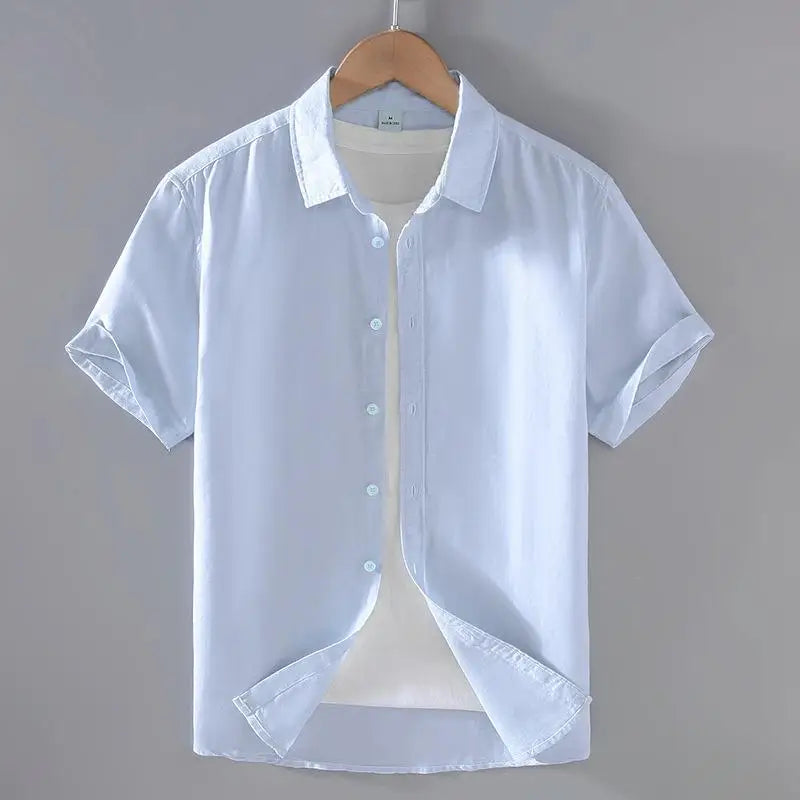 Cotton Linen Hot Sale Men's Short-Sleeved Shirts Summer Streetwear Plain Color Stand Collar Casual Beach Style Plus Size M-3XL