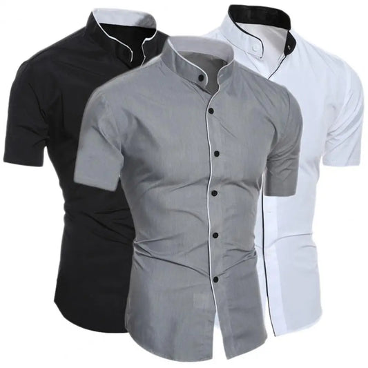 Summer Shirt Pure Color Slim Fit Formal Comfortable Men Shirt   Men Top  for Daily Wear