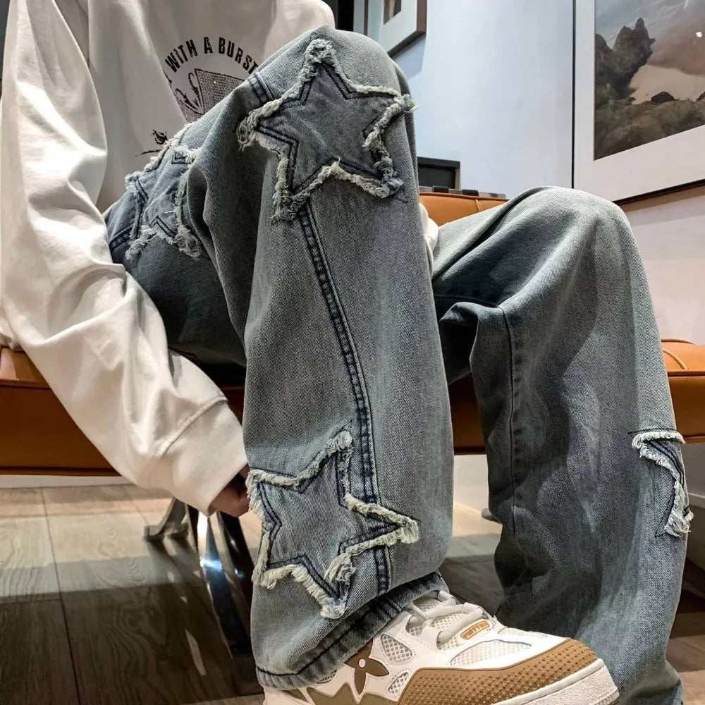 Men's Denim Trousers Casual Jeans for Men Baggy Loose Streetwear Men Pants Star graphic Y2K Harajuku Fashion