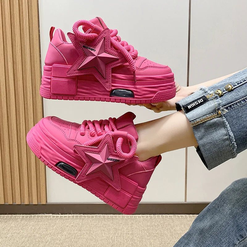 pink sneakers women Platform Casual shoes Fashion thick soled non slip board shoes Women 2024 new Outdoors Chunky Walking Shoes