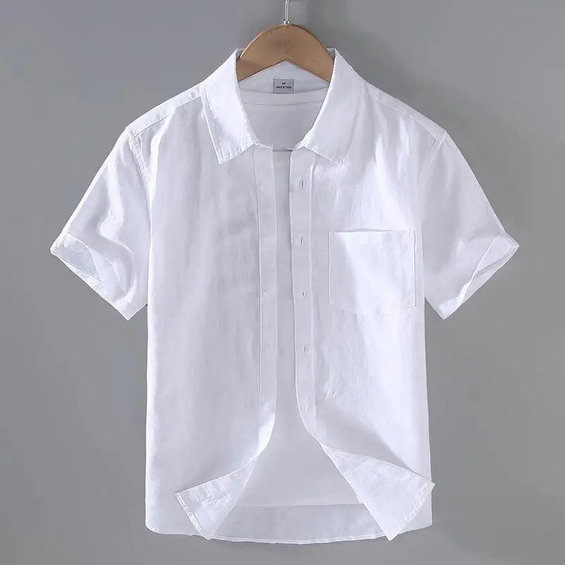 Cotton Linen Hot Sale Men's Short-Sleeved Shirts Summer Streetwear Plain Color Stand Collar Casual Beach Style Plus Size M-3XL