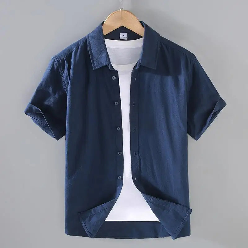 Cotton Linen Hot Sale Men's Short-Sleeved Shirts Summer Streetwear Plain Color Stand Collar Casual Beach Style Plus Size M-3XL