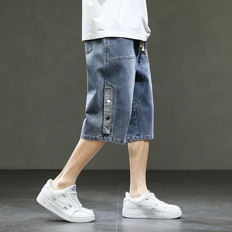 Korean Style Summer Men's Black Wide Leg Denim Shorts New Fashion Casual Baggy Short Jeans Male Plus Size 6XL 8XL YBR602