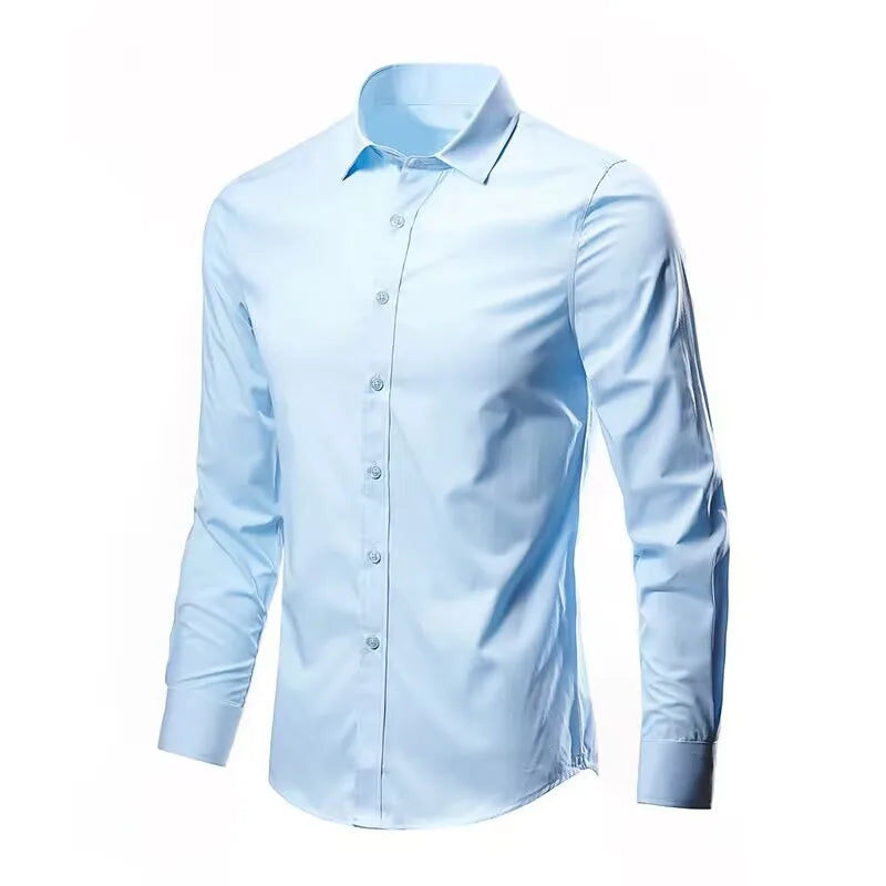 Men's Elastic Dress Shirt New Long Sleeve Spring Autumn Anti-wrinkle Free Ironing Business Comfort Fashion Breathable Slim Fit