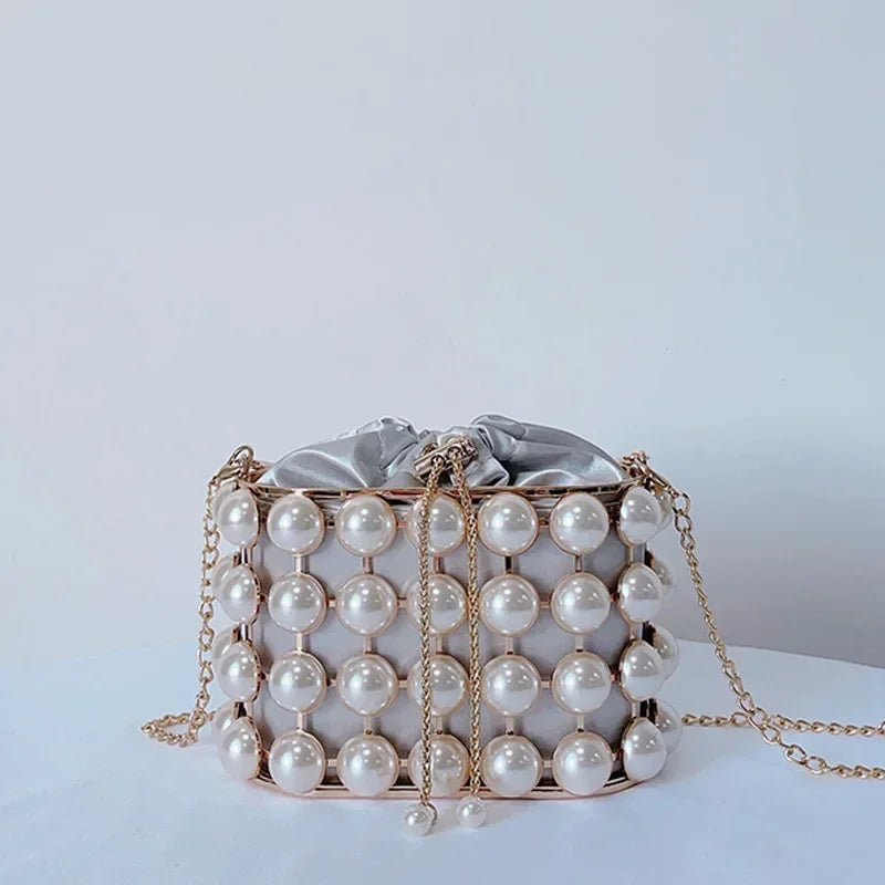 Clutch Purse Luxury for Women Pearl Crossbody Bag Metallic Diamond Handbag Evening Bag Large Capacity Women's Purse Wedding Bag