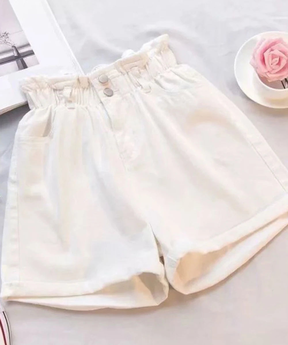 Y2k Summer Black Women Denim Shorts Women S-5XL Harem Ruffled White Blue High Waisted Shorts Female Elastic Short Jeans