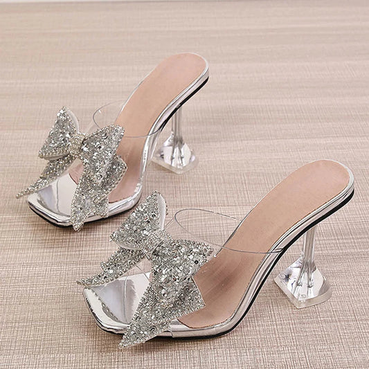 Women’s shoes Silver Crystal Bowknot High heels