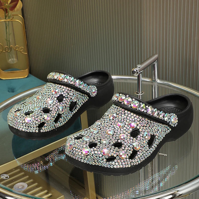 Women Summer Luxury Slippers EVA Rhinestone Decoration Sandals Beach Slides Flip Flop Soft Fashion Casual Shoes For Female 35-41